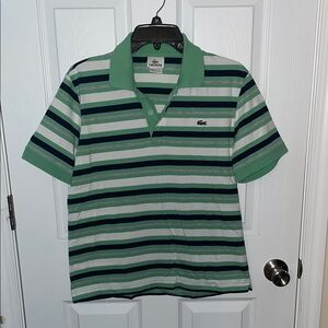 Lacoste Men's Polo with Green and Navy Stripes